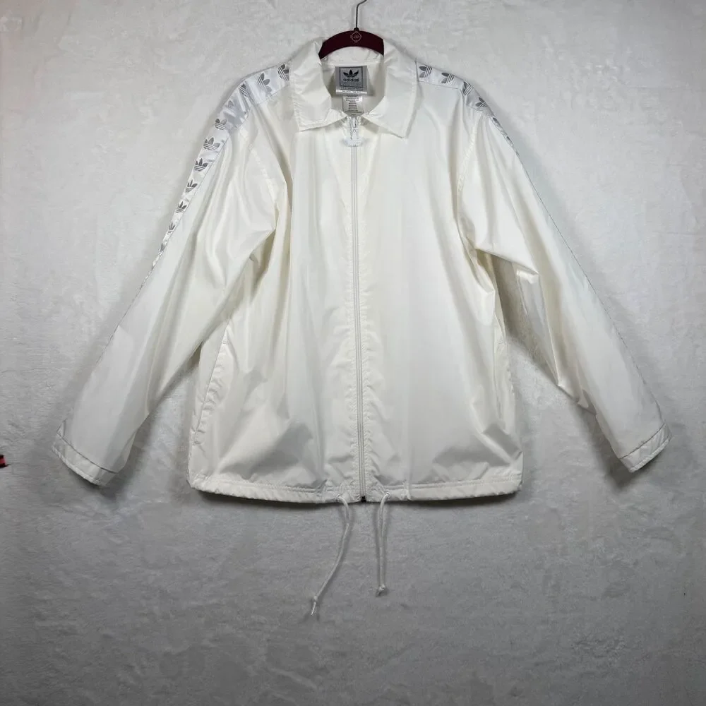 Adidas Originals Trefoil Windbreaker Jacket Men M White Logo Tape Vintage Style